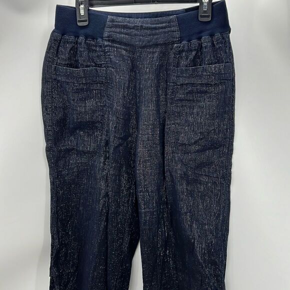Soft Surroundings navy silver linen blend ankle pants - Picture 1 of 5